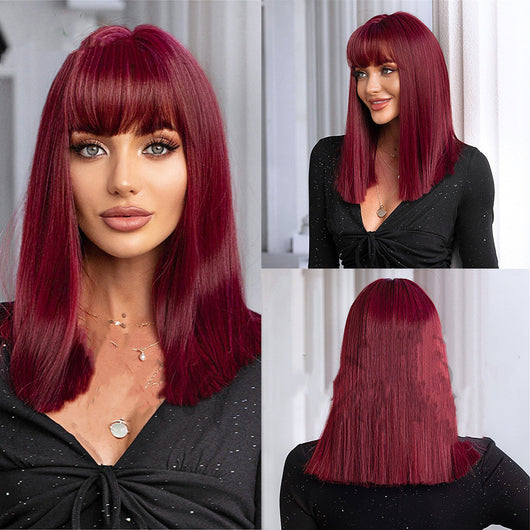 Peluca Cabello Liso Verde Plantas con Flequillo