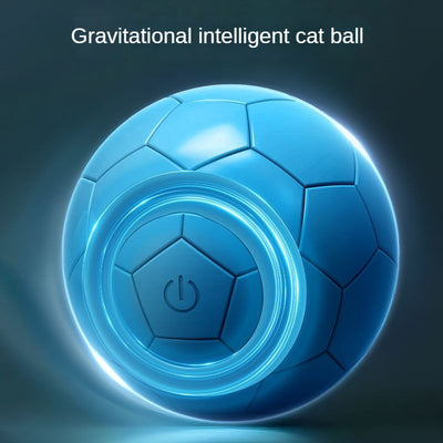 Yellow electric pet toy ball with a soccer ball pattern and a white ring around a central power button. - Image 4