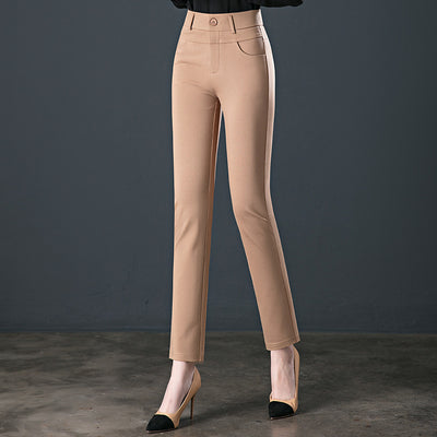 Pantalones de Cintura Alta Elásticos en Colores Sólidos para Mujer - Image 3
