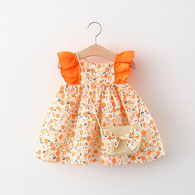 Vestido para Niña con Mangas Volantes + Bolsa Canasta de Bambú - Image 6