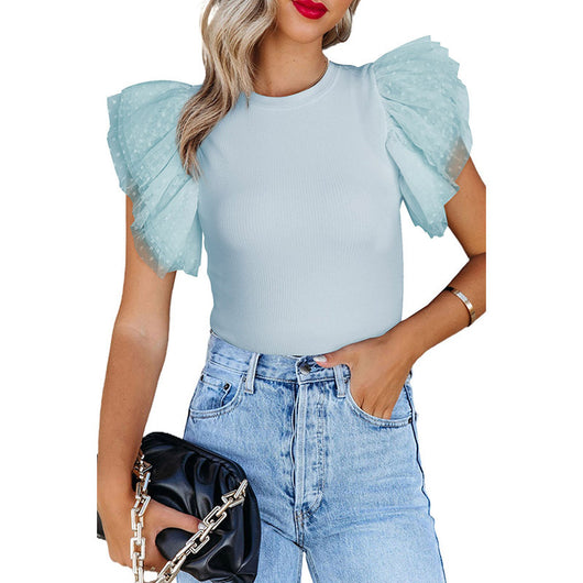 Blusa Casual de Manga Volante Liso para Mujer - Image 9