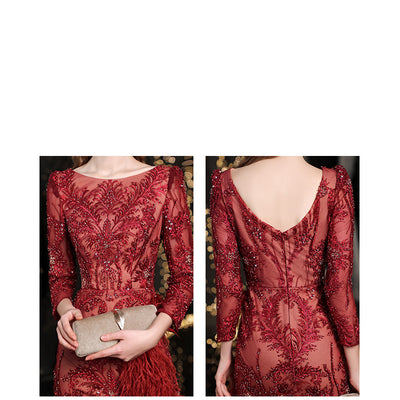 Vestido de Noche Sirena Rojo con Detalles de Pedrería - Image 12