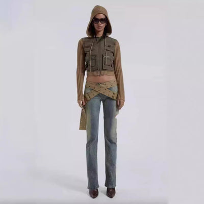 Pantalón Vaquero Cintura Baja con Cinturón de Lona y Efecto Reductor - Image 8