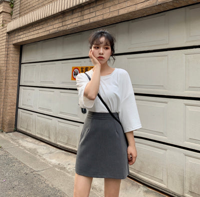 Falda Gris Cintura Alta Corte A Slim - Image 12