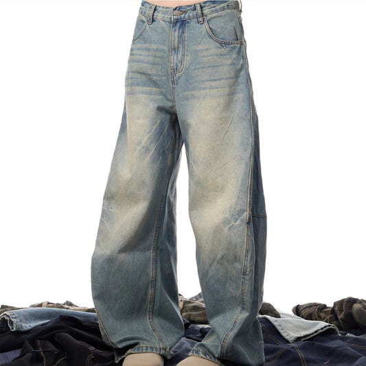 Pantalones Vaqueros Sueltos Desgastados con Efecto Vintage Mujer