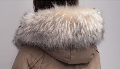 Abrigo Acolchado Mujer Cuello de Piel de Mapache Blanco Pato Premium - Image 16