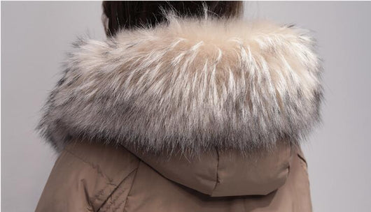 Abrigo Acolchado Mujer Cuello de Piel de Mapache Blanco Pato Premium - Image 16