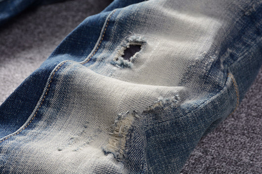 Jeans Slim Vintage Rotos con Parches para Hombre - Image 11