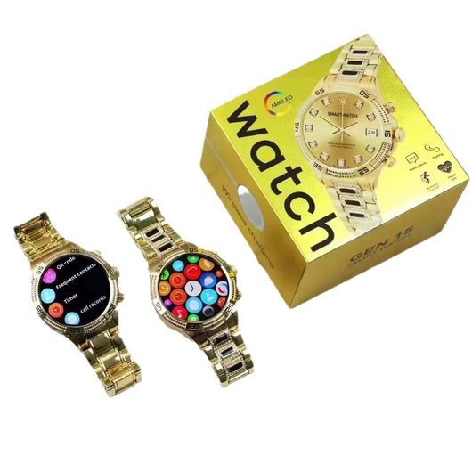 Reloj Inteligente de Oro con Llamadas Bluetooth y Diamantes - Image 2
