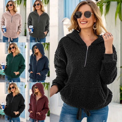 Suéter Pullover Holgado de Felpa Color Sólido para Mujer - Image 9