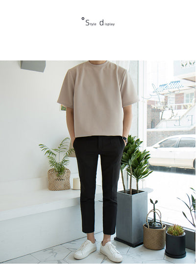 Camiseta Básica Hombre Cuello Alto Algodón Puro Corte Holgado - Image 6