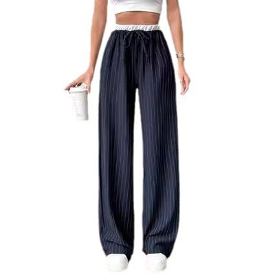 Pantalón Casual de Cintura Alta con Rayas Verticales y Contraste de Colores - Image 5