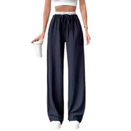 Pantalón Casual de Cintura Alta con Rayas Verticales y Contraste de Colores - Image 5