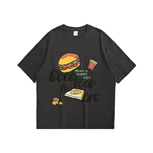 Playera Holgada Estampado Hamburguesa y Papas Fritas Cartoon - Image 9