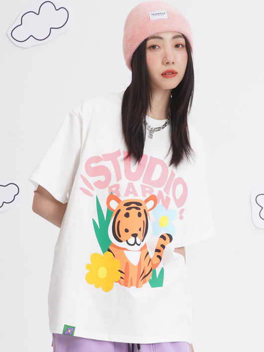 Camiseta Estampada Tigre Adorable con Cabeza Inclinada - Manga Corta - Image 4