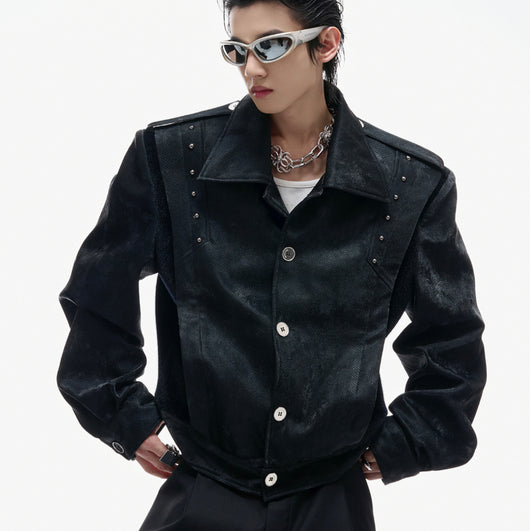 Chaqueta de Cuero Corta con Remaches y Bordado - Image 18
