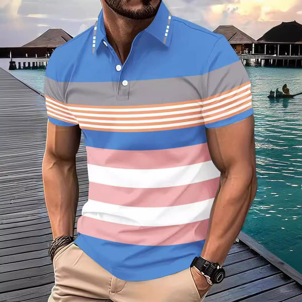 Camisa Casual Hombre Bloques de Color Estampado Digital Manga Corta