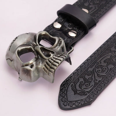 Cinturón Unisex de Cuero PU con Calavera Hueca Grabada - Estilo Vintage - Image 4