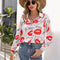 Camisa Estampada para Mujer con Cuello de Pie y Manga Larga