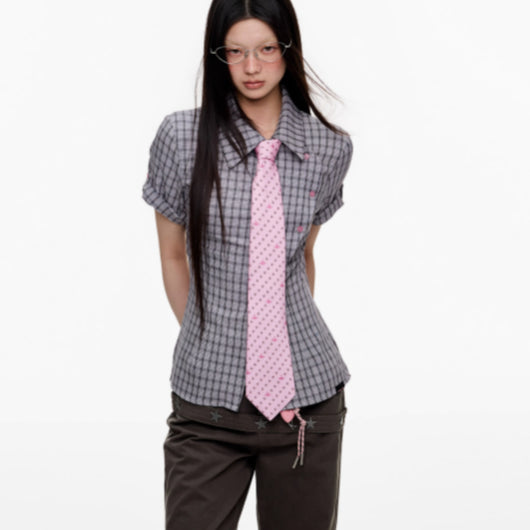 Camisa Cuadriculada Manga Corta Efecto Reductor para Mujer - Image 2