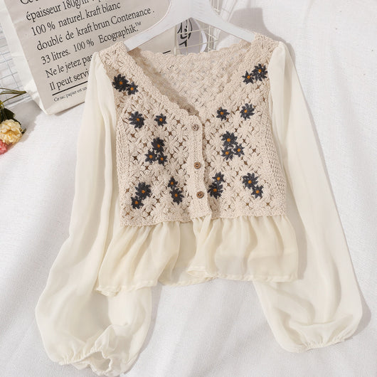 Blusa Tejida de Manga Larga Estilo Coreano con Detalles Calados para Mujer - Image 9