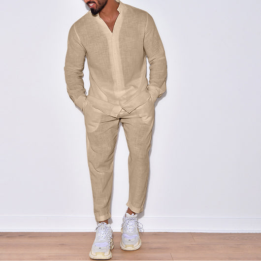Traje Deportivo Europeo Hombre con Mangas Largas de Lino - Ropa de Trabajo Versátil