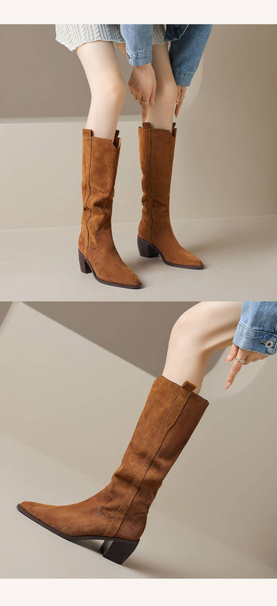 Botas Largas Retro Artesanales de Color Sólido para Otoño-Invierno - Image 9