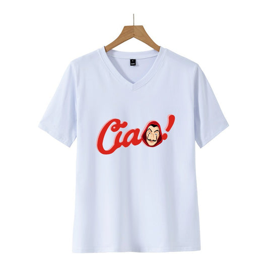 Playera Estampada Escote V Mujer Manga Corta