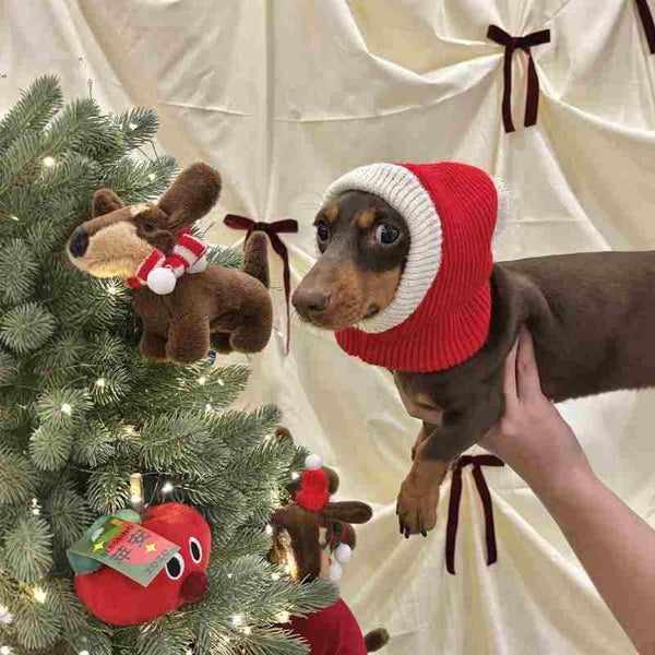 Gorro Cálido de Peluche con Forma de Perro Salchicha para Navidad
