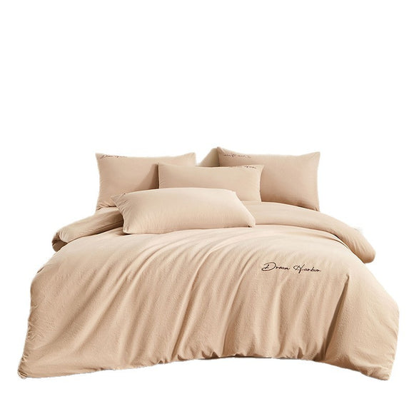 Juego de Cama de Algodón Grueso con Bordado Minimalista - 4 Piezas