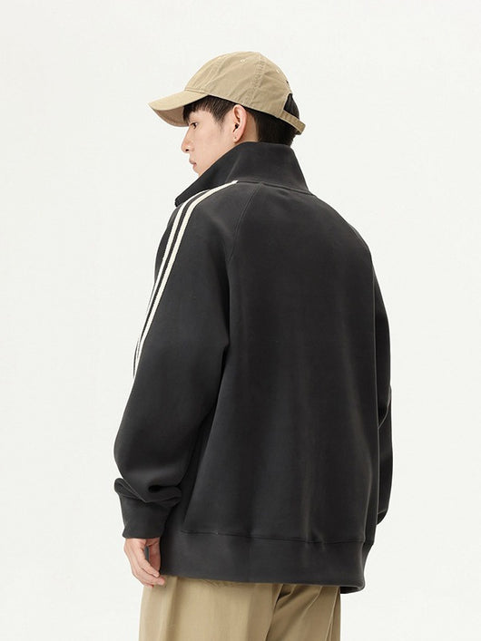 Cardigan Pesado a Rayas con Cuello de Pie Americano - Image 10