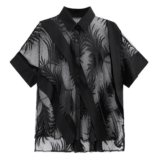 Blusa Retro de Encaje Transparente para Mujer - Image 2