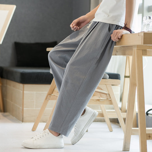 Pantalones Casuales de Algodón y Lino Hombre - Corte Recto Relajado - Image 3