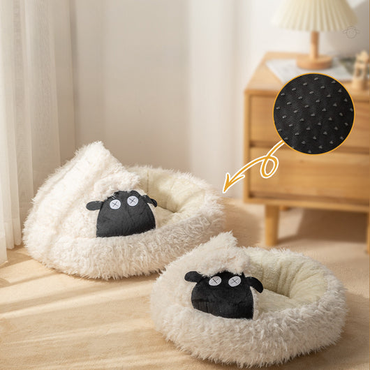 Cama Cueva para Gatos en Forma de Oveja - Cálida y Cerrada para Invierno - Image 4