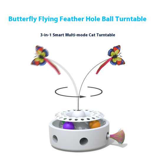 Juguete Interactivo 3 en 1 para Gatos con Plataforma Giratoria, Mariposas y Plumas - Image 2