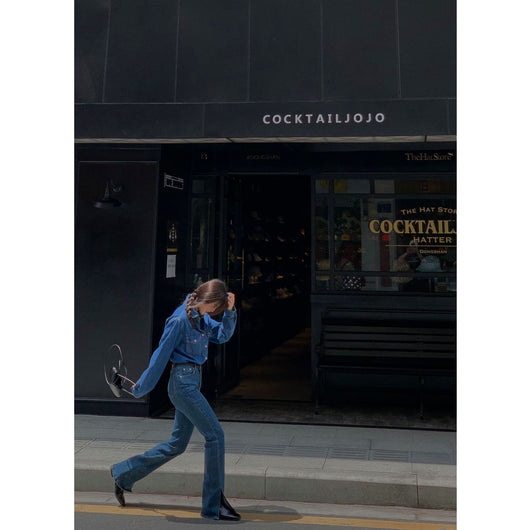 Jeans Acampanados Cintura Alta con Abertura Lateral para Mujer - Image 2