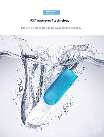 White and blue electric hair clipper with a transparent blue hair disposal compartment, shown with text highlighting its easy-clean feature. - Image 10