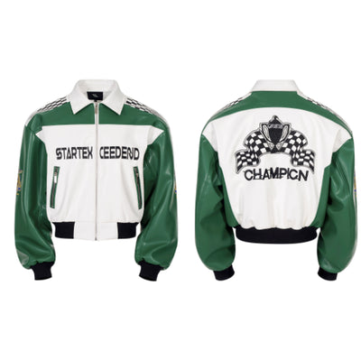 Chaqueta de Cuero para Motociclista con Letras Bordadas - Image 13