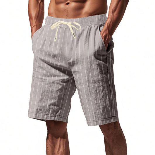 Shorts de Lino Holgados Transpirables Estilo Americano para Playa - Image 36