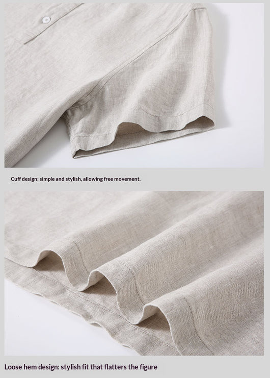 Camisa de Lino Puro para Hombre con Cuello Italiano - Image 19