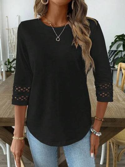 Blusa Casual para Mujer con Cuello Redondo, Encaje Patchwork y Mangas 3/4 - Image 16