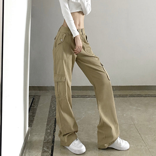 Pantalones Casuales Sueltos de Cintura Baja para Mujer - Corte Recto y Drapeado - Image 9