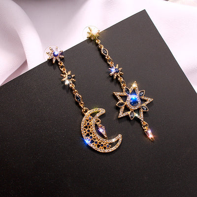 Aretes Largos Asimétricos Sol y Luna Retro para Mujer - Image 4