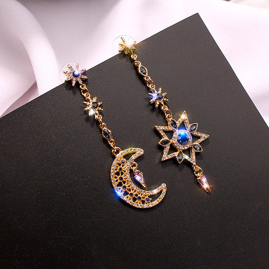 Aretes Largos Asimétricos Sol y Luna Retro para Mujer - Image 4
