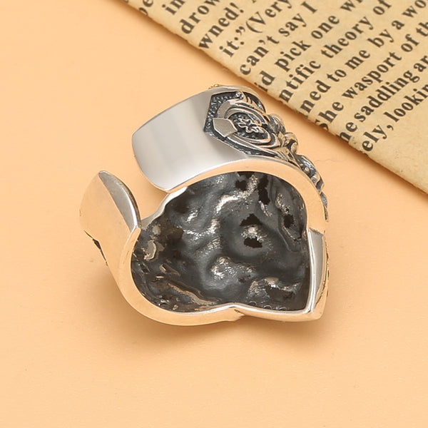 Anillo de Plata de Ley con Cabeza de León Rey Vintage - Joya Masculina de Coronación