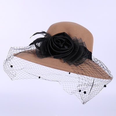 Sombrero de Lana Pura para Mujer con Encaje Floral y Ala Ancha - Image 5