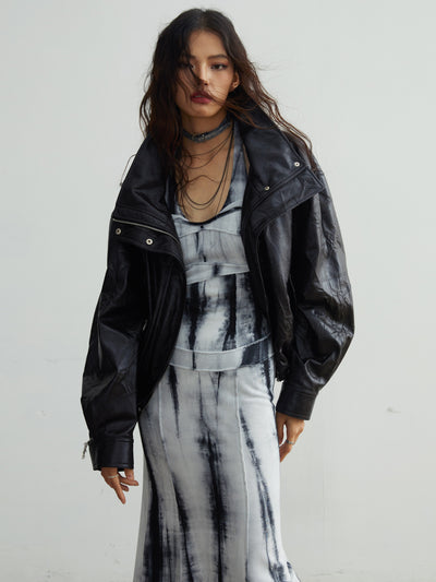 Chaqueta de Cuero con Cuello de Pelaje Desmontable - Lujo Retro Minimalista - Image 4