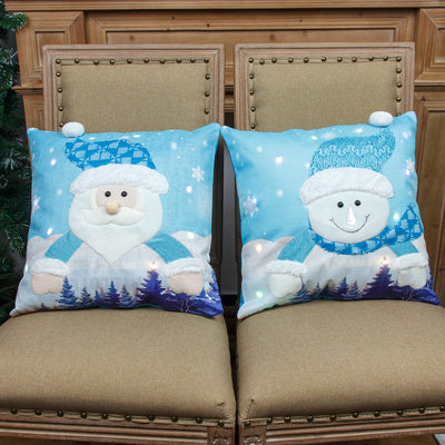 Juego de Fundas de Almohada Navideña Luminosas - Papá Noel y Muñeco de Nieve - Image 5