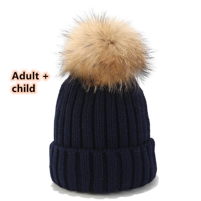 Gorro Tejido de Pelota de Pelo Real con Mapache - Juego para Padres e Hijos - Image 10