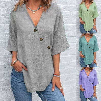 Blusa de Lino Puro con Botones - Colores Lisos
